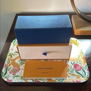 Louis Vuitton Blue Trunk Style Sunglass Case & gift box with booklet.